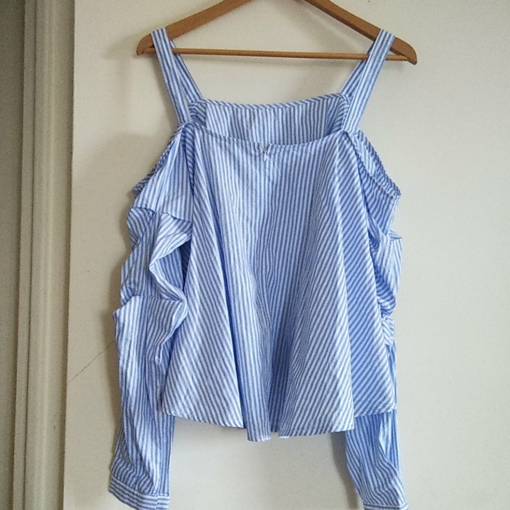 Timing Off the Shoulder Striped Blouse Sz L - Picture 6 of 8